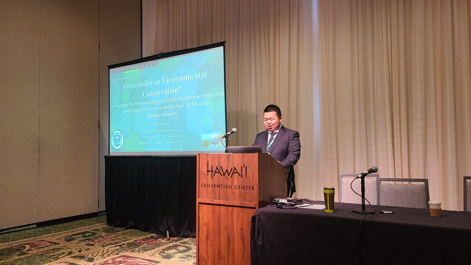 Zhanchao Yang presenting Accessibility or Environmental Conservation? at the AAG Annual Meeting in Honolulu, April 2024