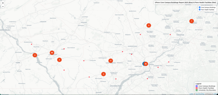 Point Map - UPenn and Penn Health Core Facilities Map by Zhanchao Yang